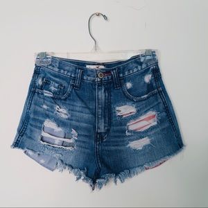 Hollister Ripped American Flag Pocket Denim Shorts